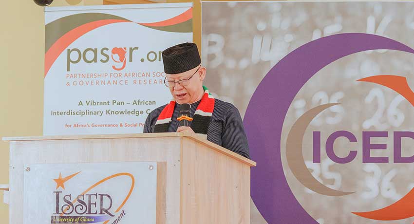 Dr. Julius Mwaura, Government Spokesperson of Kenya, speaks during the opening session, joining other high-level representatives in commending the E2A platform.