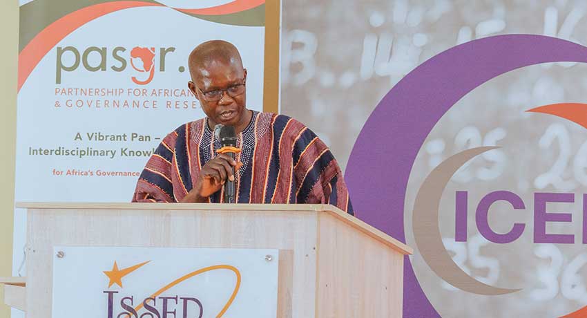 Hon. Bernard Ahiafor, First Deputy Speaker of Parliament and MP for Akatsi South, delivers the keynote address on behalf of Rt. Hon. Alban Bagbin, Speaker of the Parliament of Ghana.