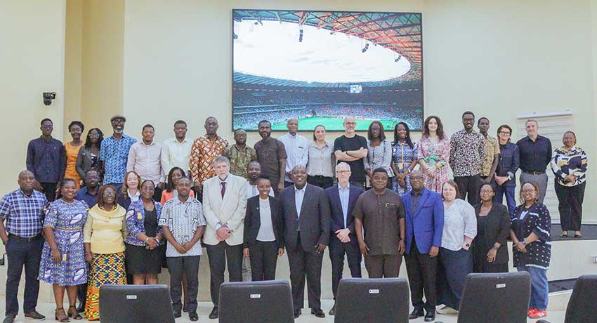 Academics from ISSER, UGBS, UoM, and other partner institutions at the launch, sharing insights to strengthen the Dual PhD programme.