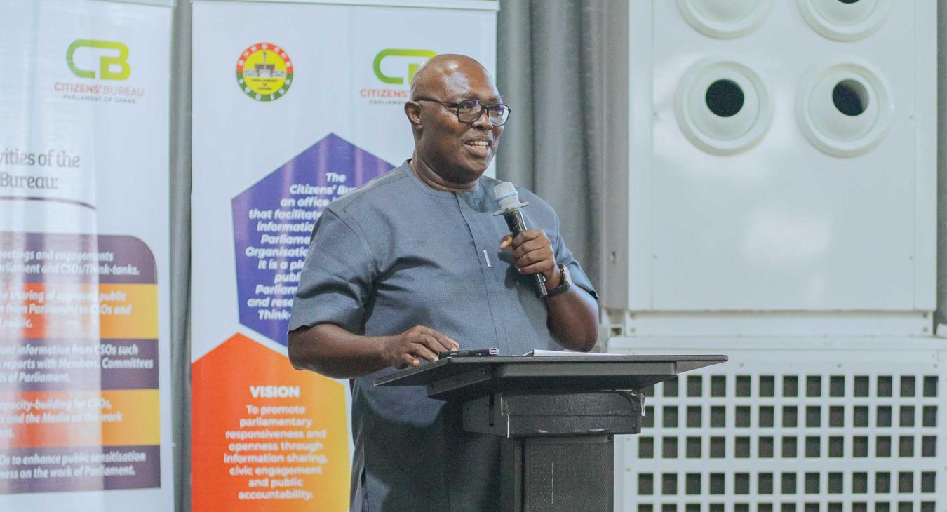 ISSER Director, Prof. Robert Darko Osei, delivers the keynote technical presentation on Ghana’s 2025 Economic Performance at the Parliament–Civil Service–Academia Information Sharing Session.